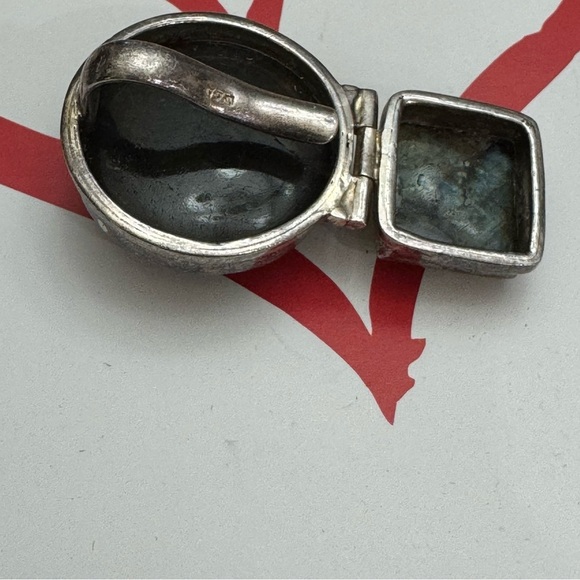 Vintage Sterling Silver 925 Labradorite Gemstone Stone 1970's Modernist Clip - Picture 6 of 13